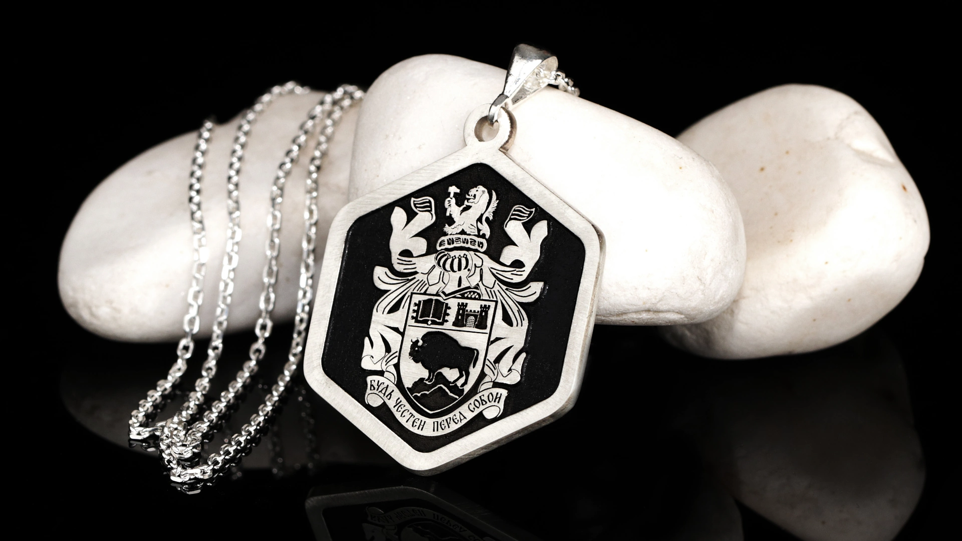 Custom-Cut Luxury Silver and Gold Necklace With Personalized Family Logo.